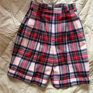 Extra High-Waist 80’s Preppy Scottish Tartan Plaid Wool Front Pleat Short